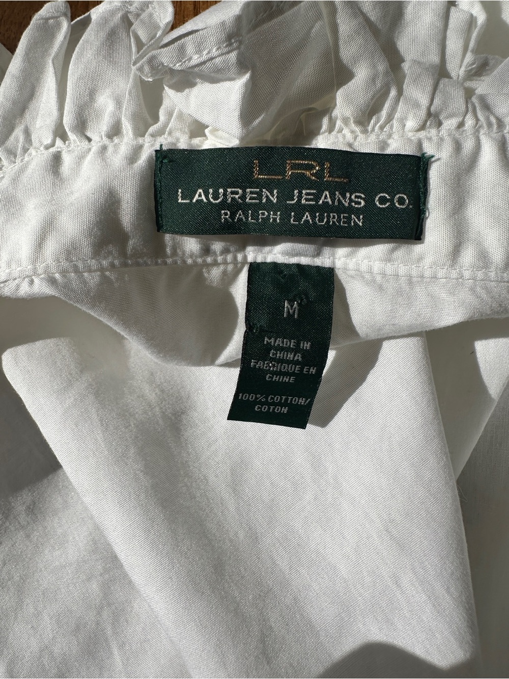 NWT Ralph Lauren White 100% Cotton Button-Up Blouse with Ruffled Collar M - Picture 4 of 10